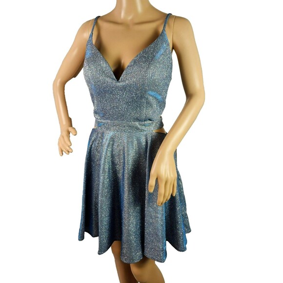Rated PG by Prom Girl Sparkly Fit & Flare Mini Dress in Dusty Blue Sz 8 NWT - Picture 2 of 10